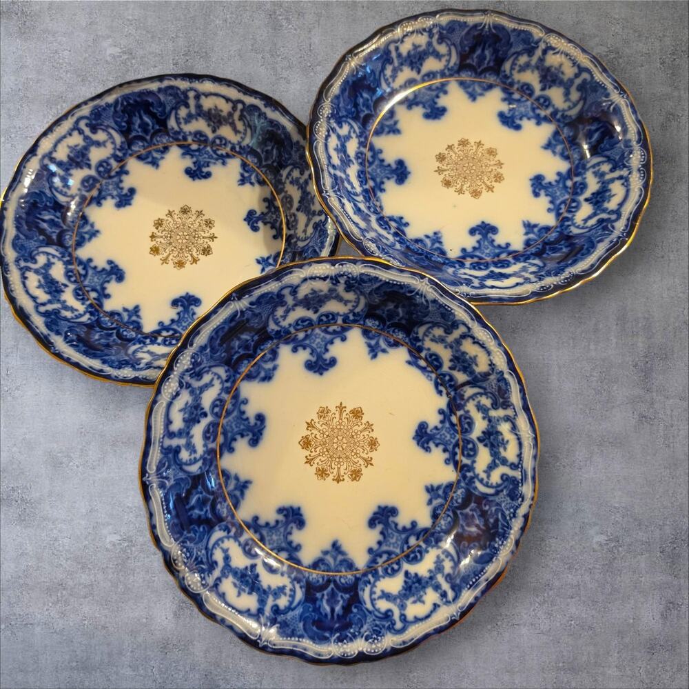 Set Three Flow Blue Bowls Royal Vitreous English Ironstone Maddock Staffordshire